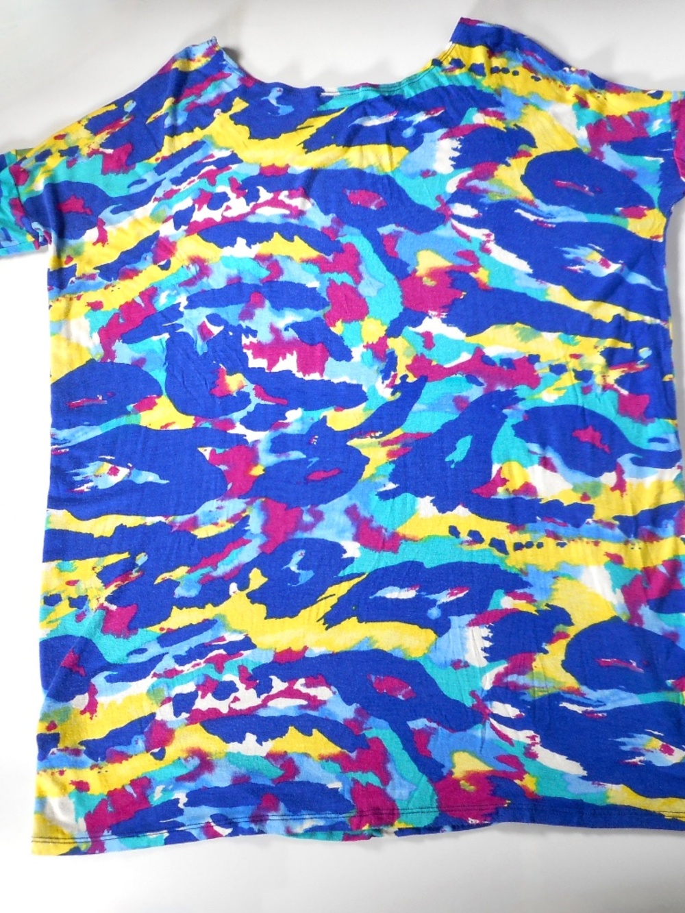 Cherish Retro 80s Cobalt Blue Yellow Sz M L Stretch Shift Dress Painted Art Look